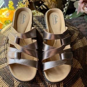 Clarks Metallic Bronze Multi-Strap Slide Sandals